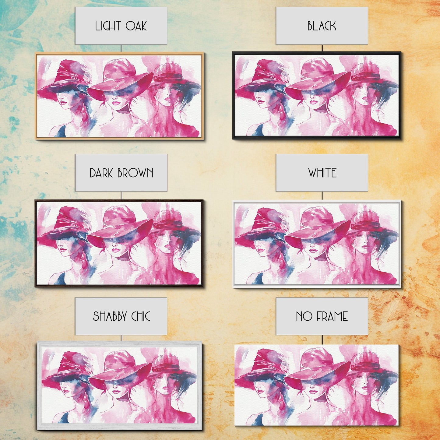 Elegant Hat Ladies Canvas Print, Feminine Pink Abstract Art with Fashion Illustration, Unique Gift Idea for Her Wall Decor