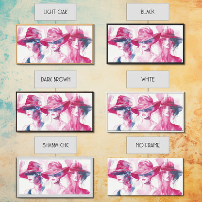 Elegant Hat Ladies Canvas Print, Feminine Pink Abstract Art with Fashion Illustration, Unique Gift Idea for Her Wall Decor