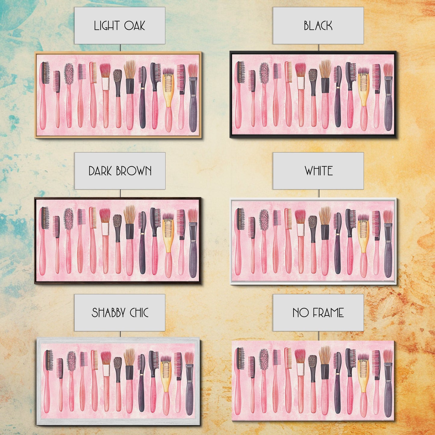 Hairbrush Collection Canvas Print Whimsical Art Pink Wall Art Fun Boho Aesthetic Bathroom Decor Vertical Art Unique Gift Idea