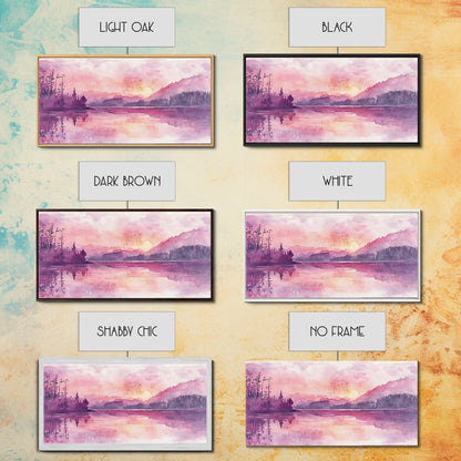 Sunset Landscape Art Framed Canvas Print Pink Orange Wall Art Living Room Art Panoramic Painting Above Couch Art Coastal Decor