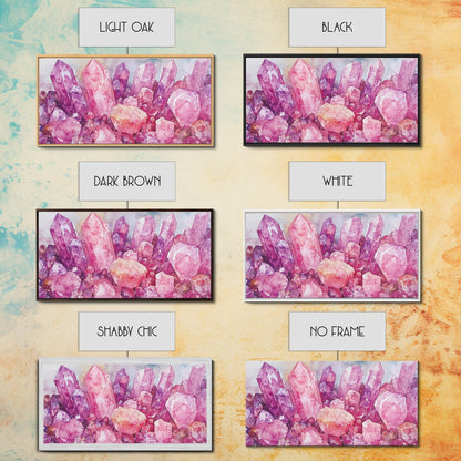 Pink Gemstone Art Framed Canvas Print Sacred Geometry Wall Art Whimsical Art Vertical Wall Art Bedroom Decor Unique Gift Idea