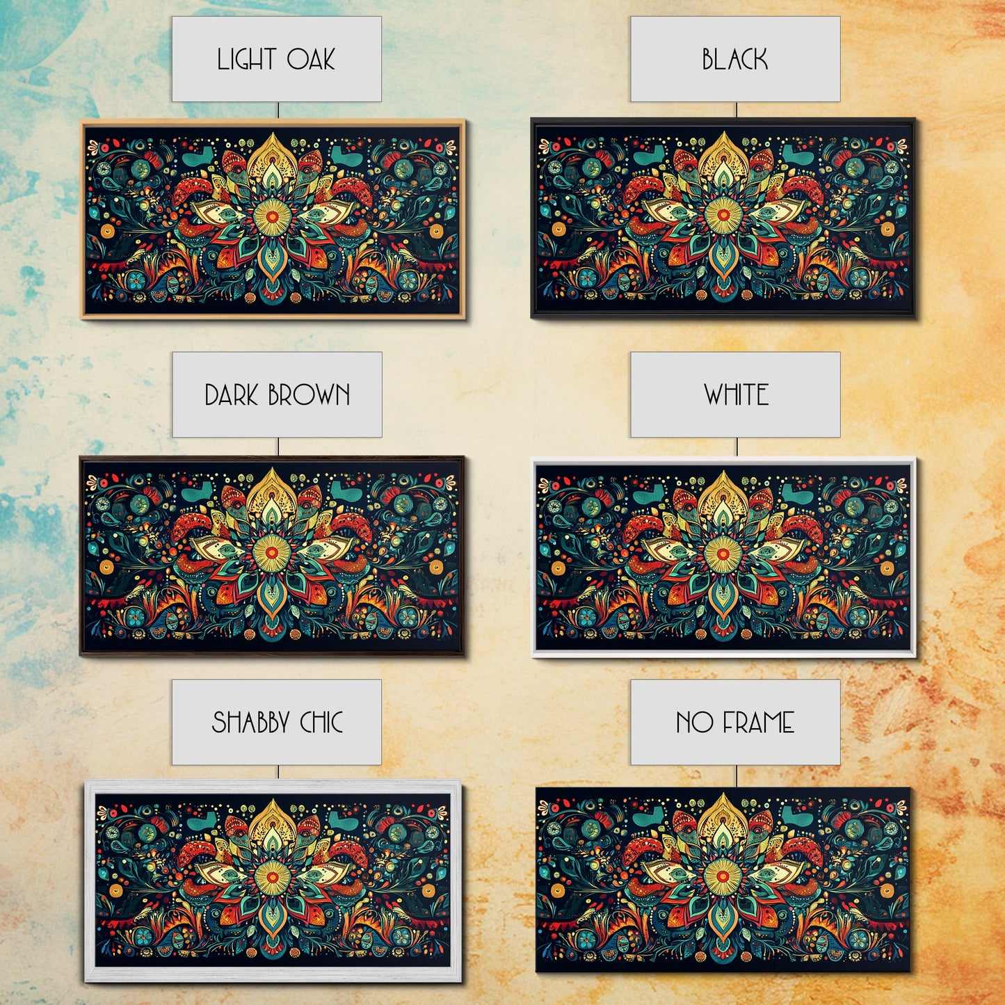 Elaborate Mandala Framed Canvas Print, Vibrant Boho Art, Spiritual Zen Wall Art, Geometric Ethereal Painting, Colorful Sacred Geometry