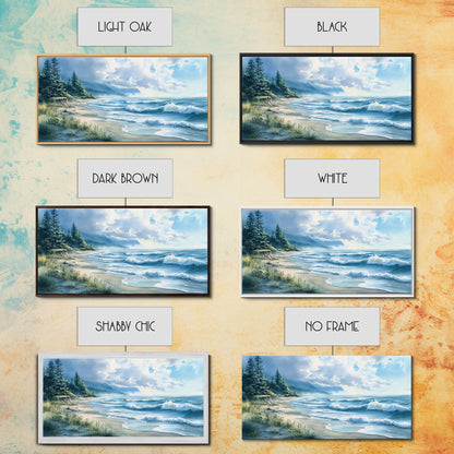 Canvas Print of Misty Coastal Morning Landscape with Rolling Waves, Nautical Wall Art Gift Idea, Serene Coastal Decor