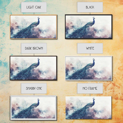 Watercolor Peacock Art Canvas Print, Moody Wildlife Wall Decor, Above Couch Living Room Art, Unique Nature Gift Idea Him Her