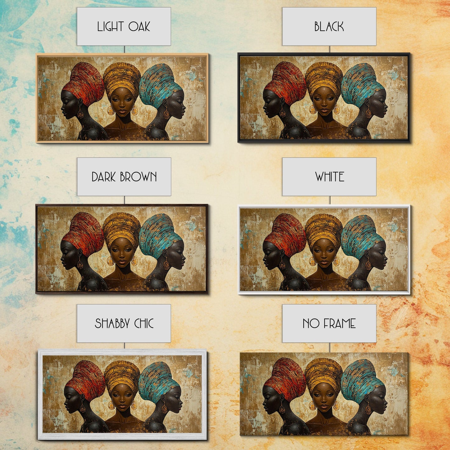 Elegantes Leinwandbild mit afrikanischen Frauen, ausdrucksstarke afrozentrische Wanddekoration, stimmungsvolles abstraktes Gemälde, einzigartige Geschenkidee fürs Schlafzimmer