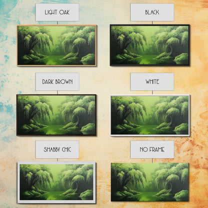 Willow Grove Framed Canvas Print, Tranquil Forest Landscape Wall Art, Sage Green Rustic Home Decor, Above Bed Nature Canvas Art