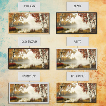 Golden Autumn Mist Canvas Print Featuring Birch Tree Painting and Moody Art Rustic Wall Art Above Sofa Art for Living Room