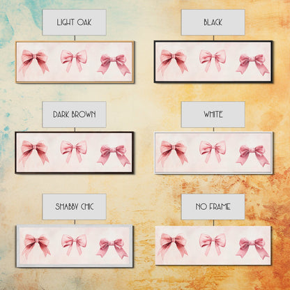 Light Pink Wall Art Canvas Print with Bows Decor, Minimalist Painting, Bedroom Art, Horizontal Abstract Artwork for Living Room