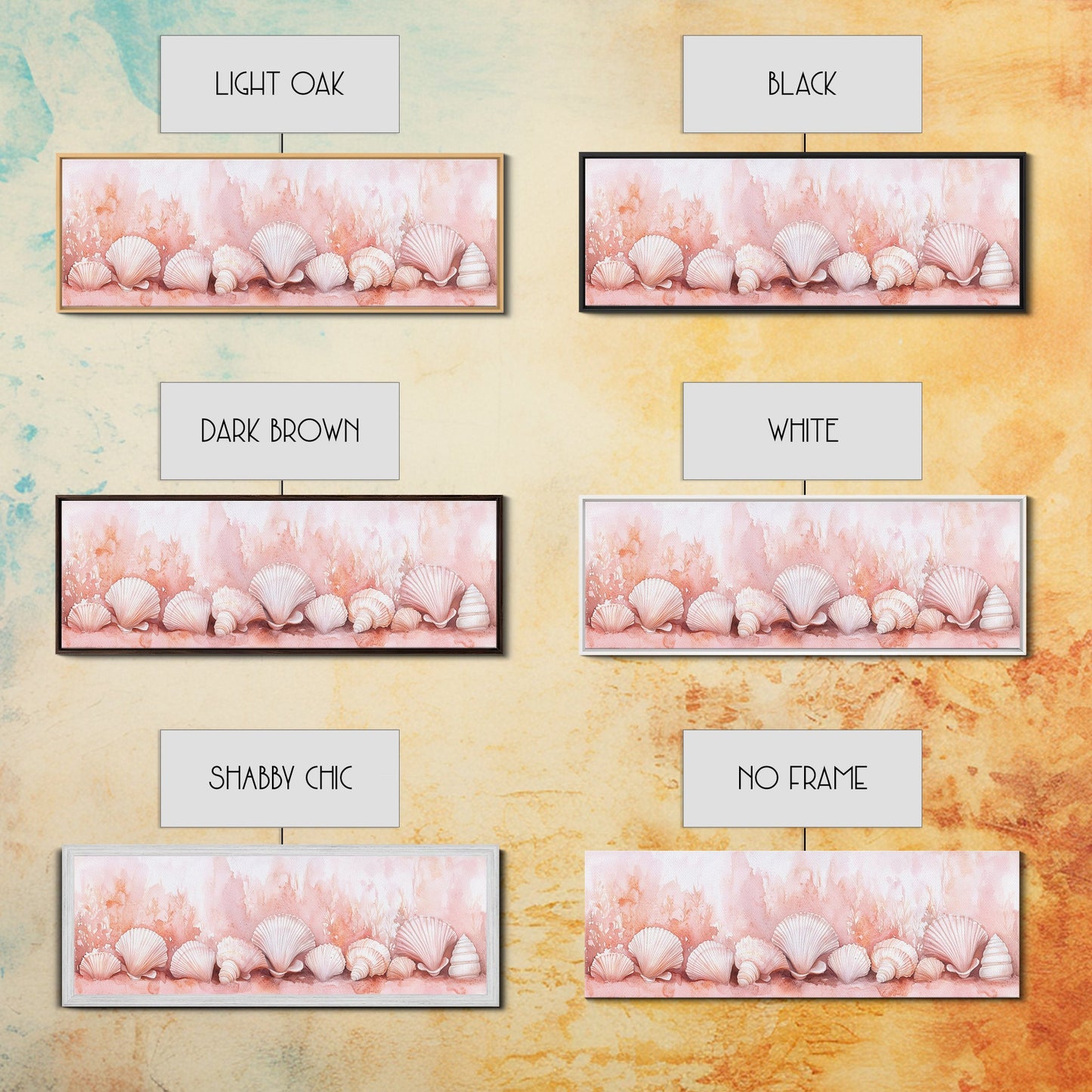 Coastal Shell Art Canvas Print Featuring Light Pink and Orange Pastel Hues, Beach House Decor, Nautical Wall Art for Living Room