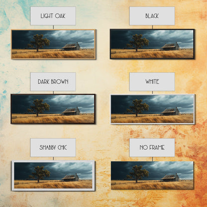 Stormy Farmhouse Canvas Print Rustic Landscape Painting Smoky Mountain Art Horizontal Panoramic Wall Living Room Autumn Decor