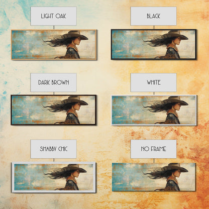 Cowgirl Canvas Print Southwest Wall Art Minimalist Boho Art Afrocentric Painting Extra Wide Horizontal Artwork Decor