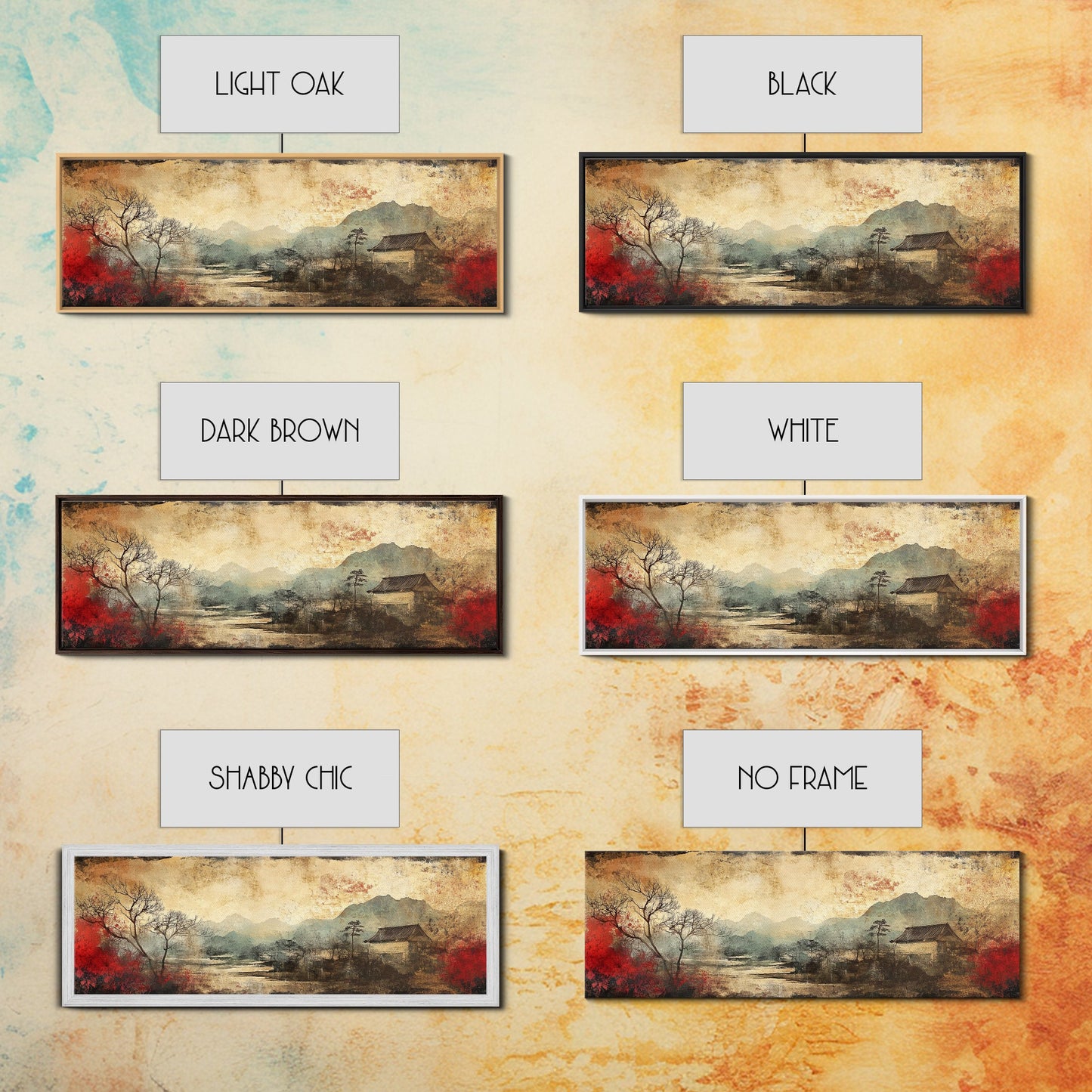 Chinoiserie Framed Canvas Print Japanese Minimalist Art Zen Wall Art Botanical Prints Nature Inspired Bedroom Artwork Decor