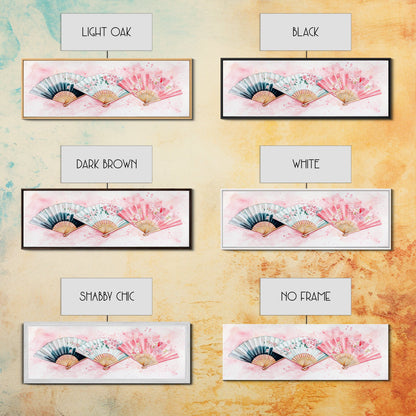 Floral Hand Fan Art Framed Canvas Print Chinoiserie Pink Wall Art Botanical Prints Horizontal Bedroom Living Room Décor Gift Idea