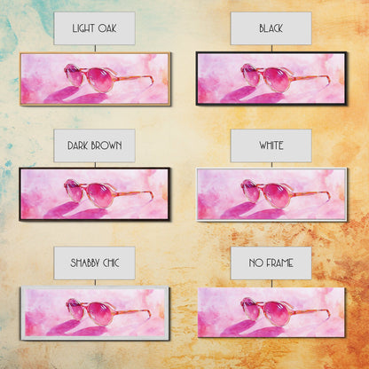 Retro Sunglasses Pink Wall Art Framed Canvas Print Light Pink Horizontal Wall Art Rustic Decor Fashion Illustration Art