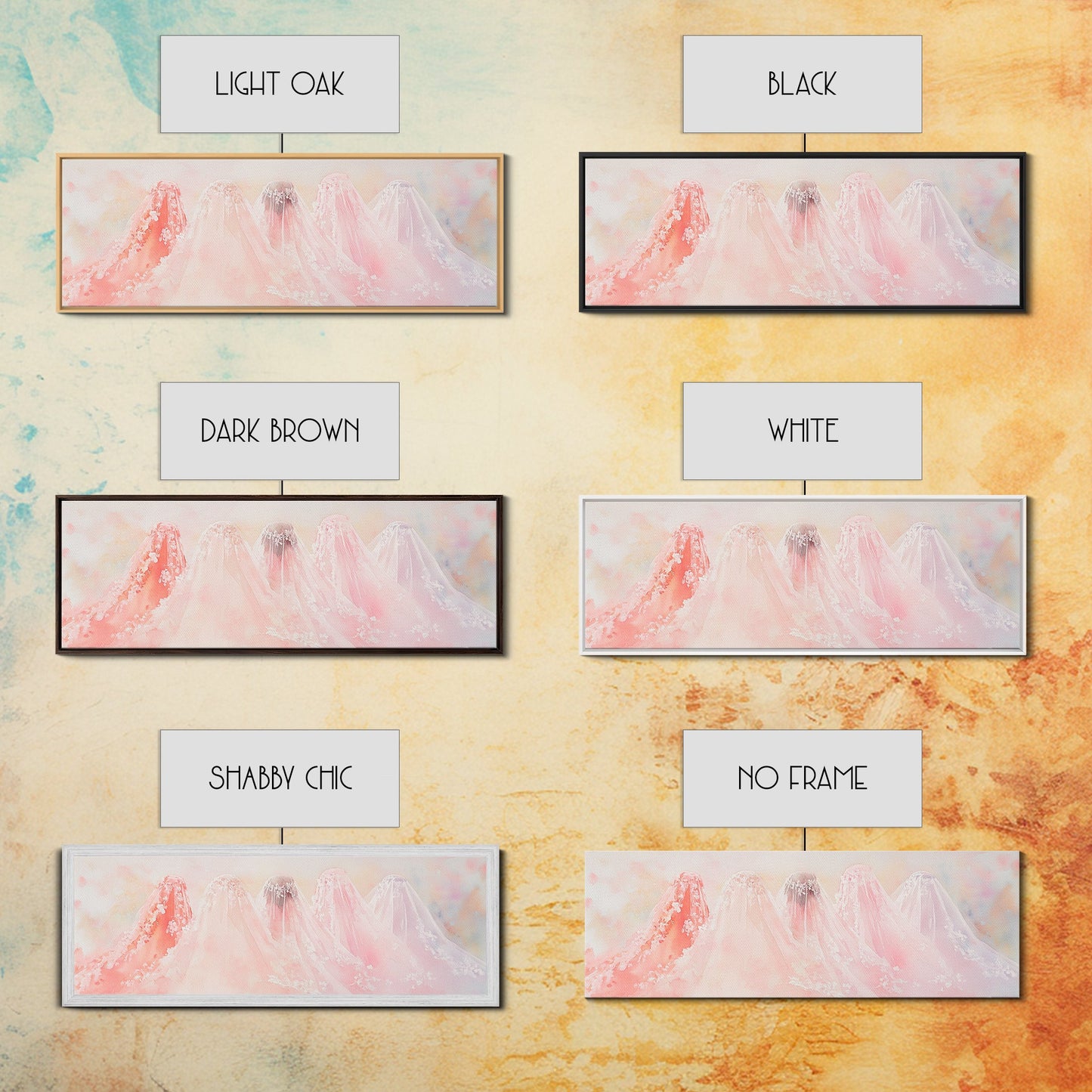 Bridal Veil Light Pink Wall Art Framed Canvas Print Horizontal Wedding Rustic Decor Extra Wide Artwork Bedroom Art