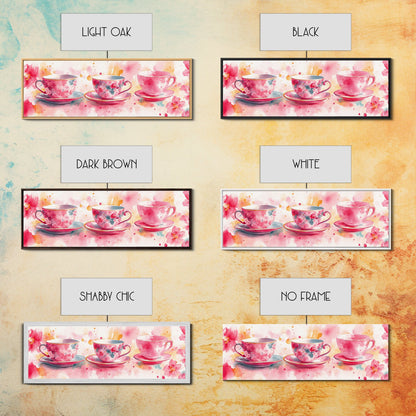 Pink Teacup Canvas Print Feminine Whimsical Kitchen Art Horizontal Pink Artwork Vintage Rustic Wall Art Living Room Framed Art