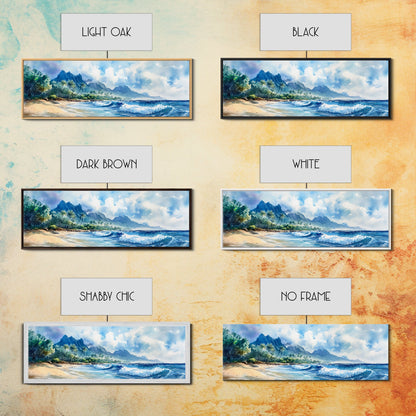 Moody Coastal Seascape Framed Canvas Print - Hawaii Ocean Landscape Painting, Nautical Wall Art, Extra Wide Beach Bedroom Art Decor