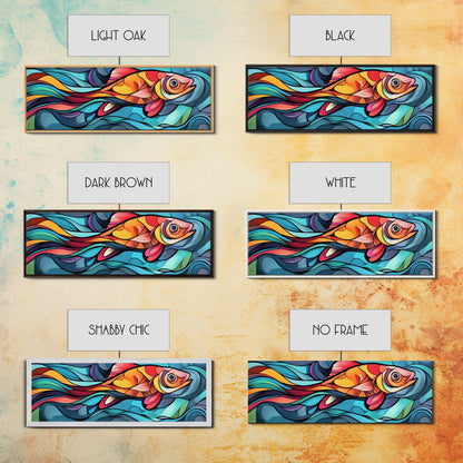 Abstract Goldfish Flow Framed Canvas Print, Whimsical Wall Art, Colorful Art, Teal Painting, Gift Idea, Skinny Wall Art, Bedroom Decor