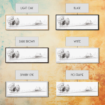 Rustic Farmhouse Framed Canvas Print, Black and White Landscape Art, Above Sofa Wall Art Minimalist Living Room Country Decor