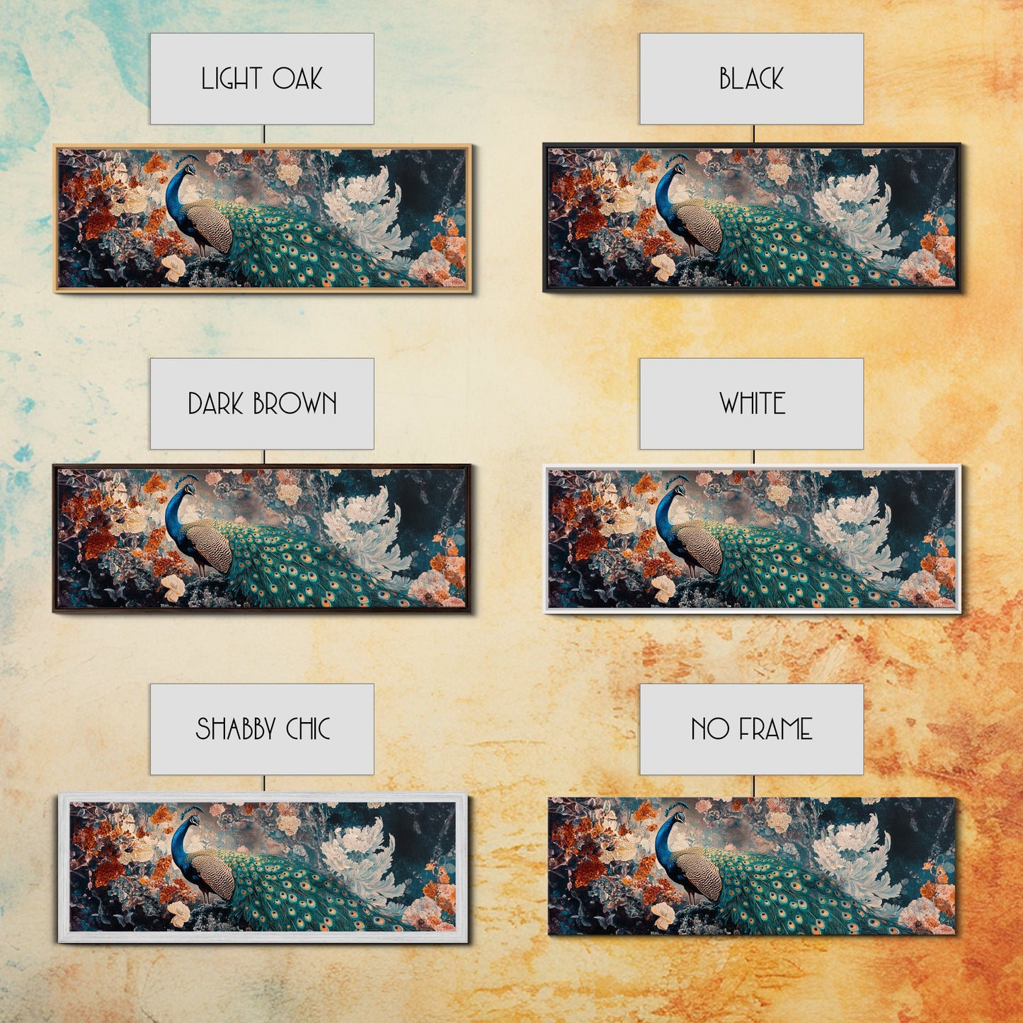 Vibrant Peacock Framed Canvas Print Mosaic Wall Art Boho Style Rustic Decor Above Sofa Art Living Room Statement Piece