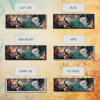 Vibrant Peacock Framed Canvas Print Mosaic Wall Art Boho Style Rustic Decor Above Sofa Art Living Room Statement Piece