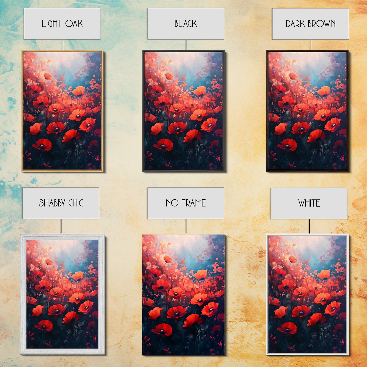 Vibrant Wildflower Framed Canvas Print, California Poppy Art, Rustic Bedroom Art, Boho Farmhouse Wall Decor, Gift Idea for Her