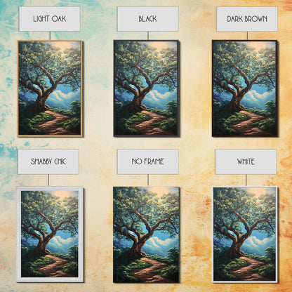 Majestic Oak Tree Framed Canvas Print – Oak Tree Art, Rustic Landscape Painting, Above Sofa Wall Art, Wabi Sabi Living Room Decor