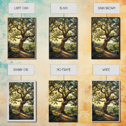 Majestic Oak Tree Framed Canvas Print Rustic Landscape Painting Oak Tree Art Above Couch Decor Living Room Wall Art Gift Idea