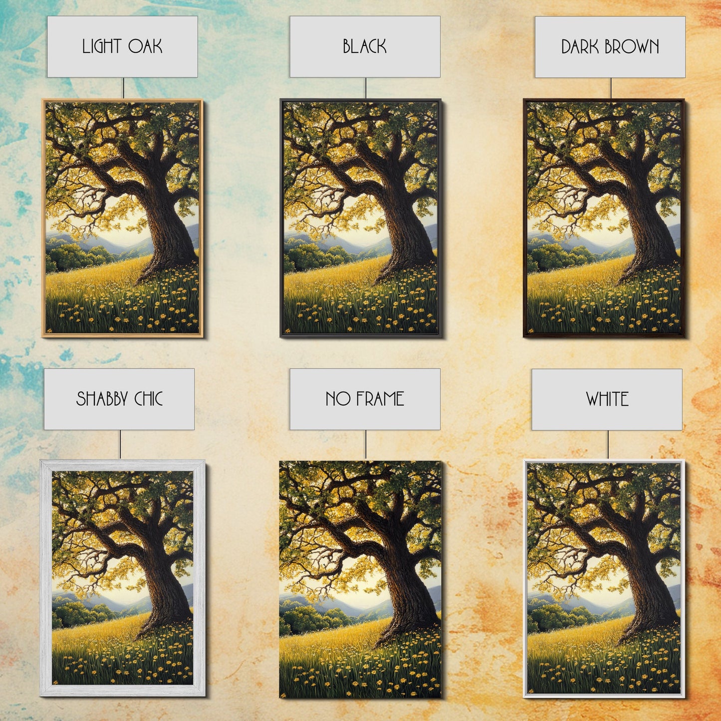 Vibrant Meadow Tree Canvas Print Rustic Wall Art Wildflower Landscape Painting Living Room Artwork Above Sofa Art Fall Decor