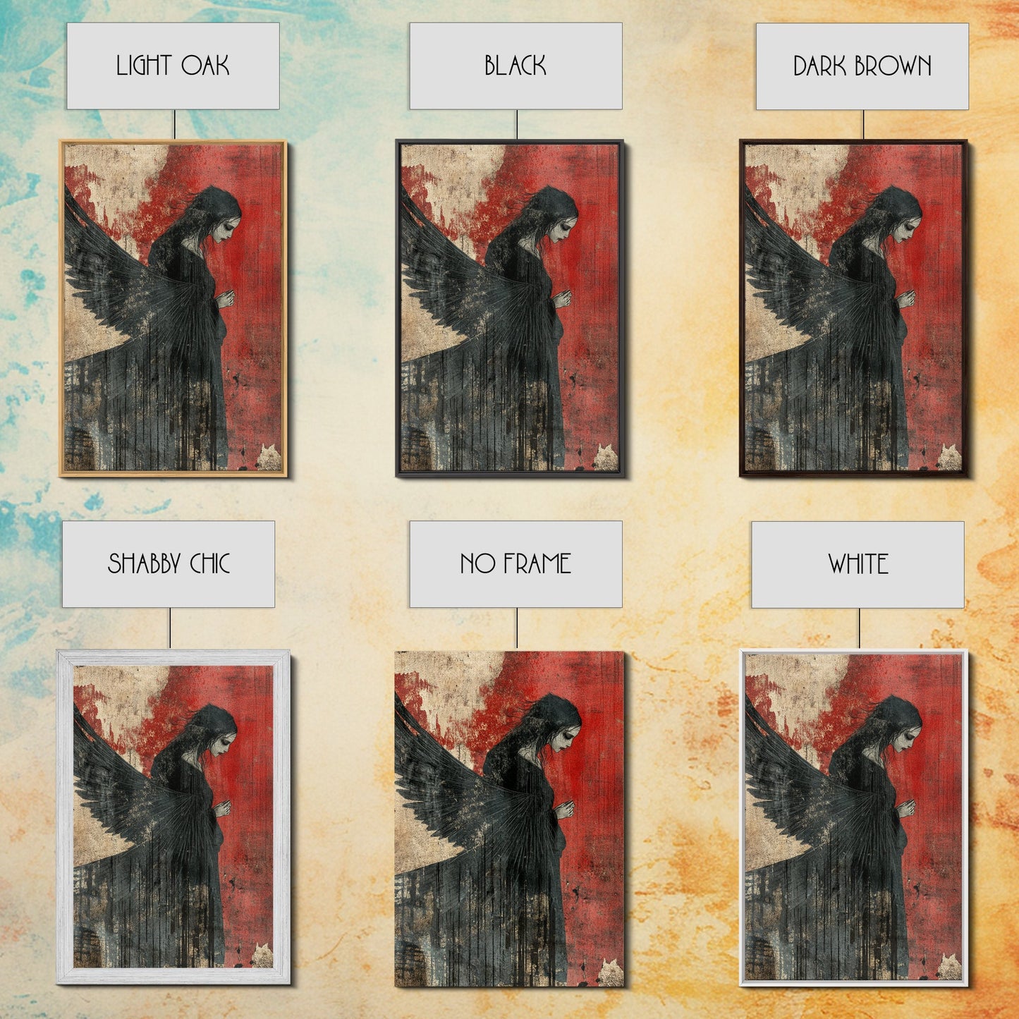 Gothic Angel Red Background Canvas Print Dark Angels Wall Art Moody Gothic Artwork Abstract Art Print Rustic Decor Gift Idea