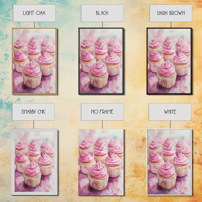 Pink Cupcake Art Canvas Print Kitchen Decor Dessert Illustration Rustic Artwork Food Review Kitchen Art Gift Idea For Her