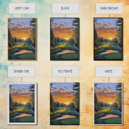 Scenic Golf Sunset Framed Canvas Print, Landscape Painting, Bedroom Wall Art, Rustic Decor, Horizontal Living Room Art