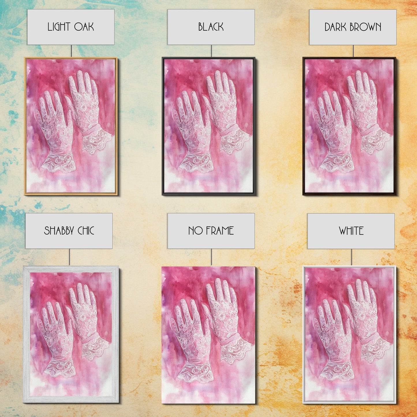 Light Pink Wall Art Canvas Print, Delicate Lace Gloves Illustration, Victorian-Inspired Art, Rustic Decor Bedroom Guest Room Gift