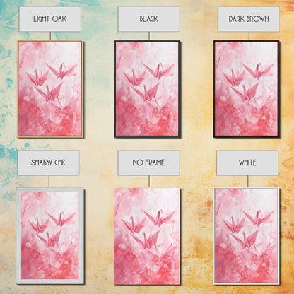 Origami Cranes Canvas Print Japanese Inspired Light Pink Wall Art Whimsical Minimalist Rustic Aesthetic Unique Gift Idea Art