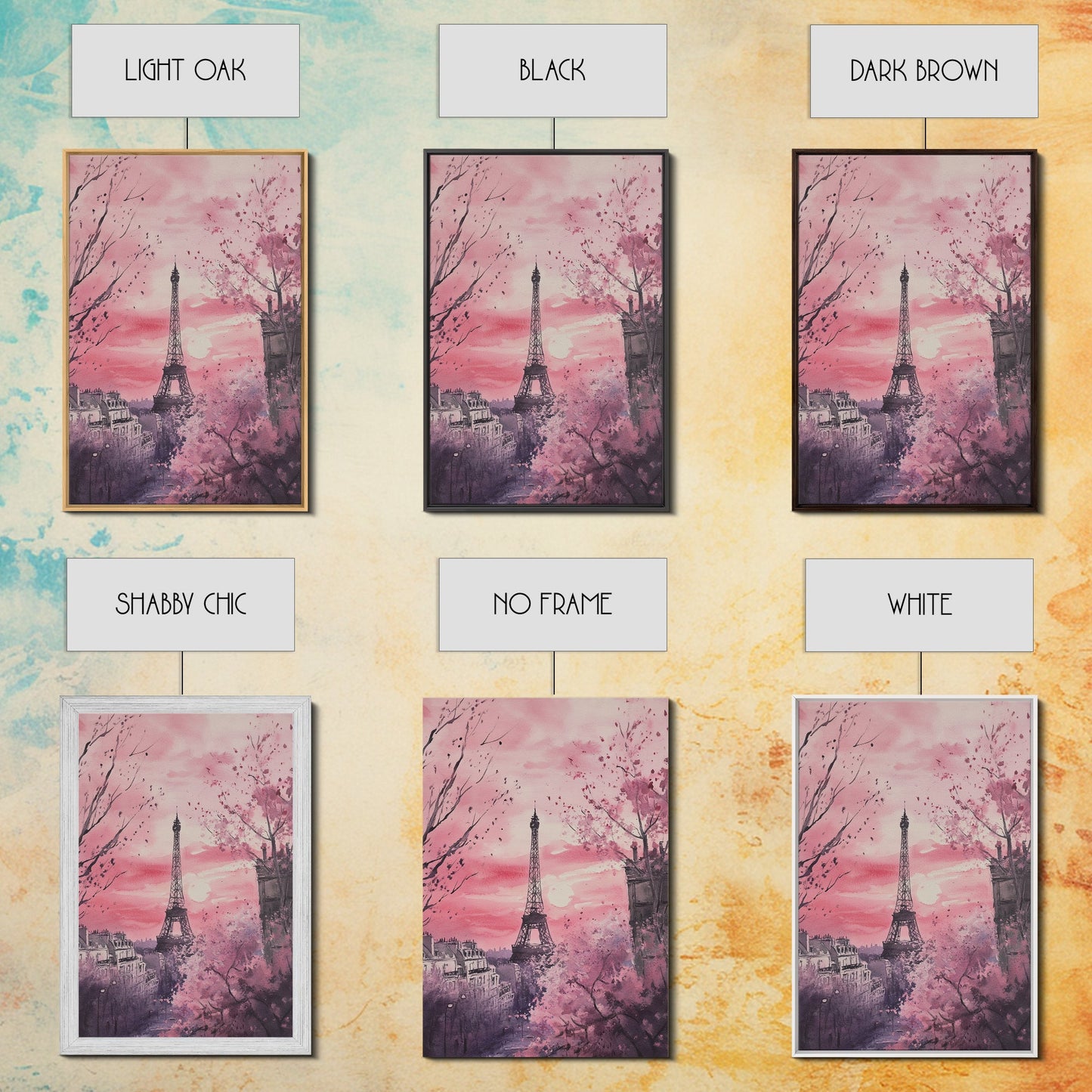 Paris Eiffel Tower Canvas Print Cherry Blossom Painting Romantic Cityscape Art Bedroom Wall Art Boho Dorm Rustic Decor Gift