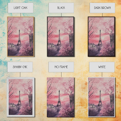 Paris Eiffel Tower Canvas Print Cherry Blossom Painting Romantic Cityscape Art Bedroom Wall Art Boho Dorm Rustic Decor Gift