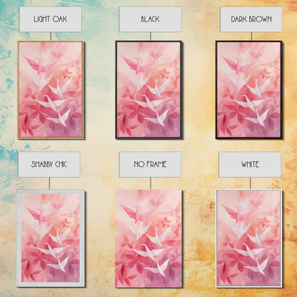 Origami Crane Painting Framed Canvas Print Whimsical Wall Art Light Pink Room Decor Minimalist Art Cherry Blossom Inspired Gift Idea