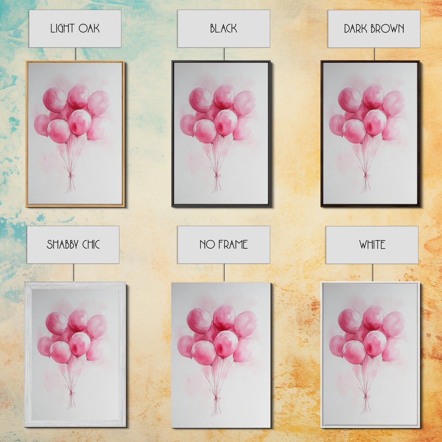 Pink Abstract Balloon Bouquet Framed Canvas Print, Whimsical Party Wall Art Light Pink Decor, Ideal Rustic Bedroom Aesthetic
