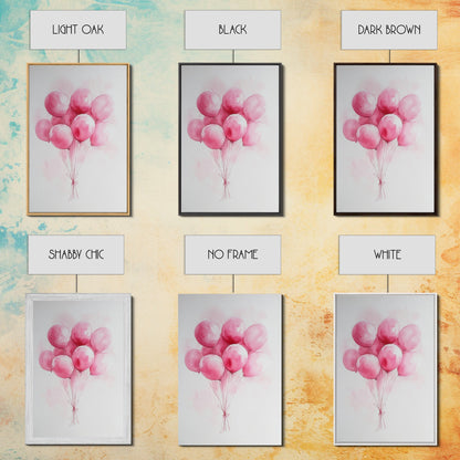Pink Abstract Balloon Bouquet Framed Canvas Print, Whimsical Party Wall Art Light Pink Decor, Ideal Rustic Bedroom Aesthetic