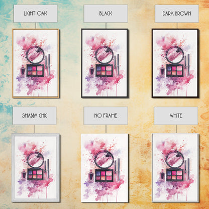 Makeup palette splash art vibrant beauty decor framed canvas print modern girly aesthetic perfect gift idea unique pink abstract art piece