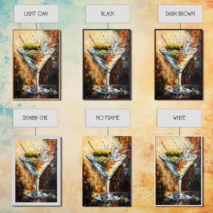Golden Olive Martini Canvas Print with Rustic Cocktail Art Perfect Kitchen Decor, Espresso Martini Wall Art