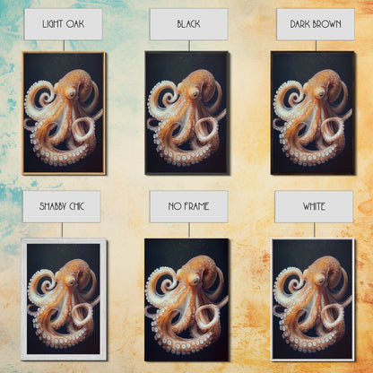 Underwater Octopus Canvas Print | Ocean Nature Painting Art | Coastal Nautical Decor | Rustic Seascape Living Room Wall Artwork