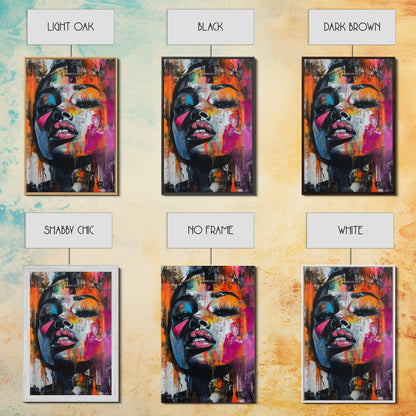 Vibrant Abstract Face Framed Canvas Print, Moody Woman Wall Art, Boho Living Room Decor, Gift Idea for Her, Unique Rustic Art