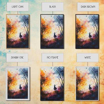 Autumn Whimsical Scene Framed Canvas Print Nature Inspired Art Vibrant Colors Rustic Fall Decor Wildflower Painting Living Room Gift Idea