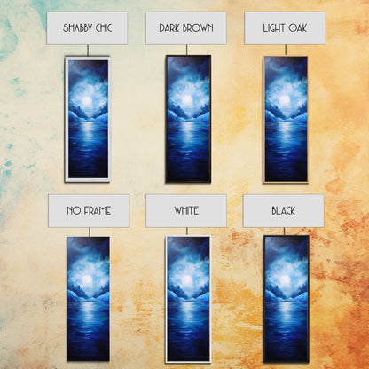 Moonlit Lake, Mountain Painting, Moody Art, Coastal Landscape, Nautical Wall Art, Christmas, Framed Canvas Print