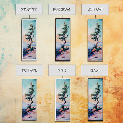 Windblown Tree, Joshua tree art, southwest wall art, rustic decor, landscape painting, framed canvas print, tall skinny art