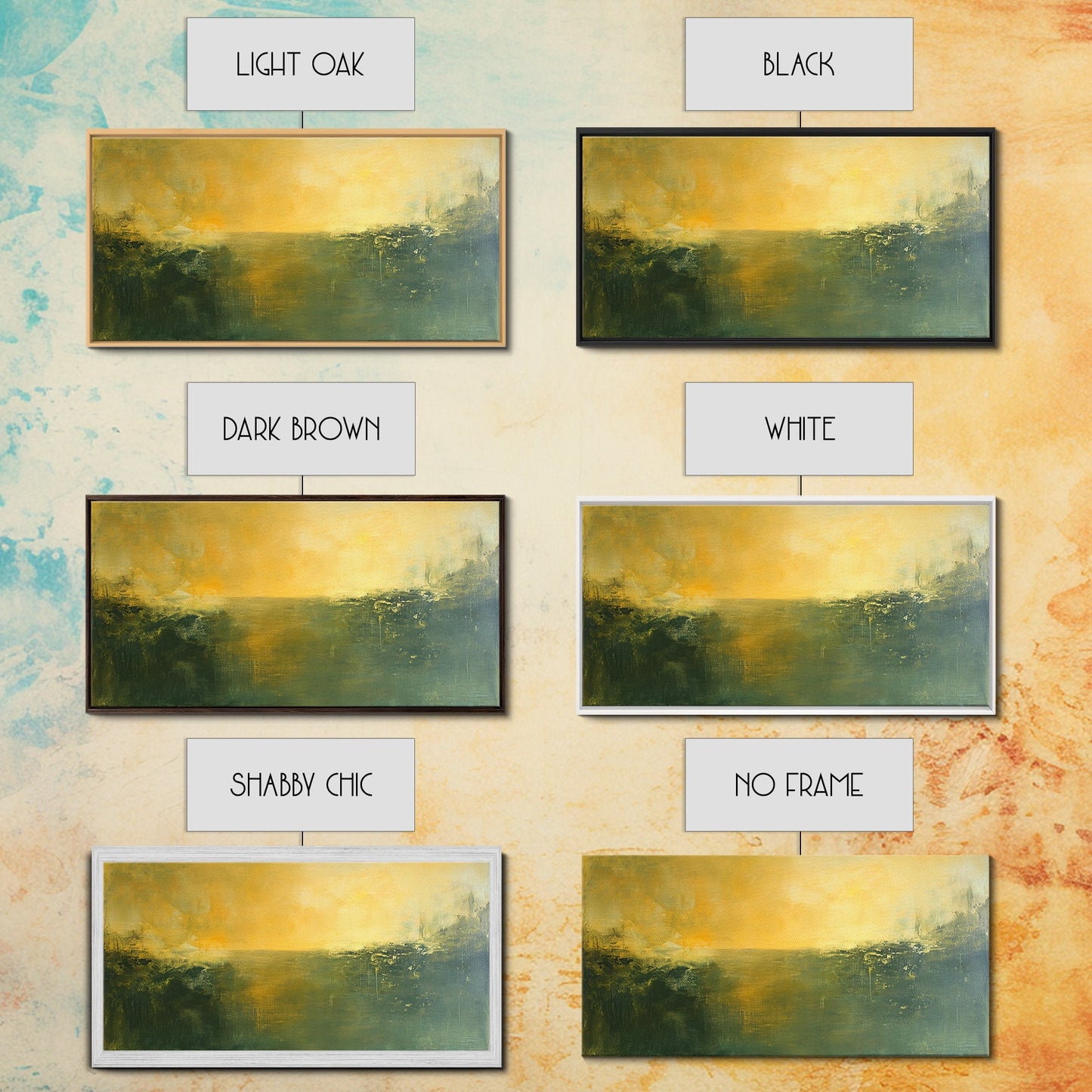 Abstract Landscape, Moody Art, Horizon Painting, Green Wall Art, Extra Wide Art, Panoramic Art, Framed Canvas Print, Living Room Art