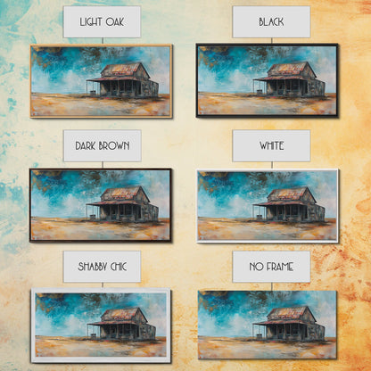 Abandoned Cabin Art, Rustic Wall Art, Moody Art, Western Landscape Painting, Framed Canvas Print, Extra Wide Art, Living Room Art