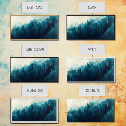 Abstract Ocean Painting, Teal Wall Art, Coastal Wall Art, Extra Wide Art, Framed Canvas Print, Nautical Decor, Wabi Sabi Art