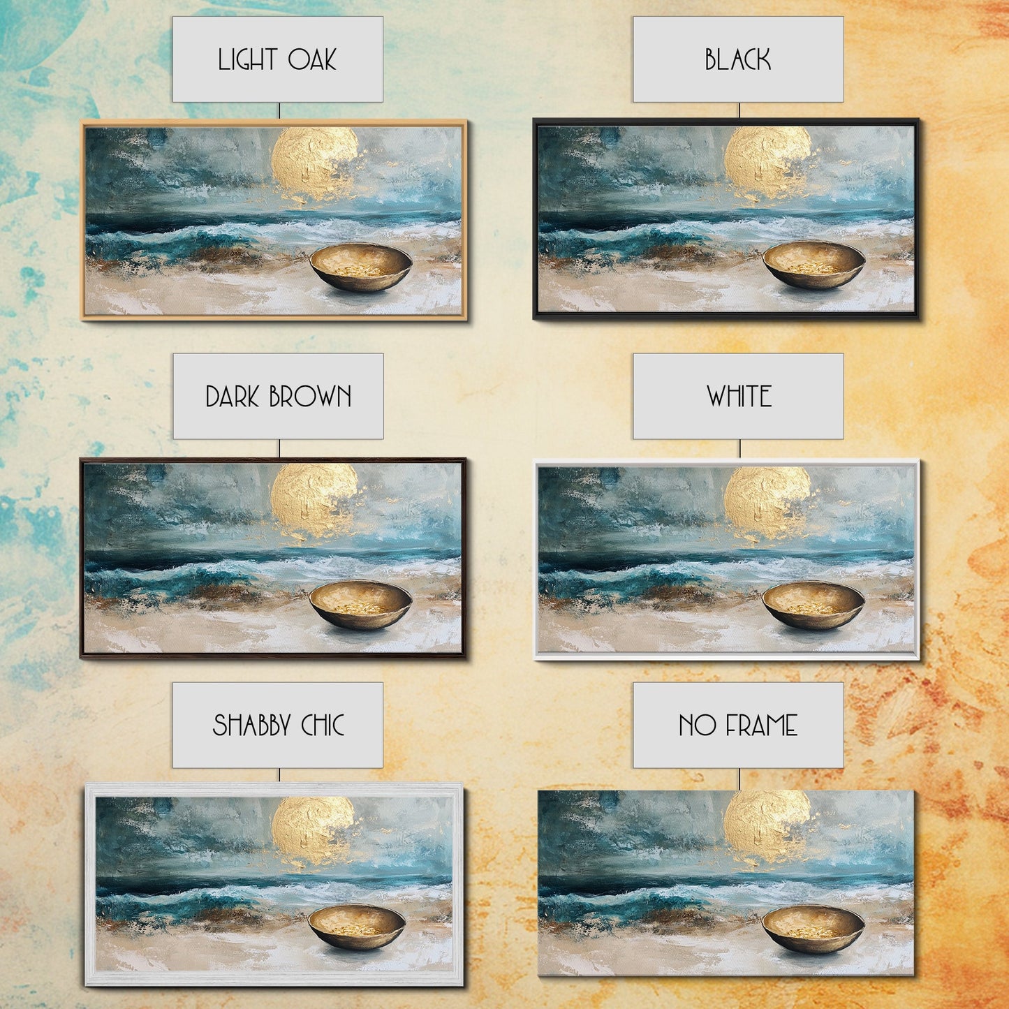 Golden Moon, coastal decor, ocean painting, nautical painting, seascape painting, framed canvas print, extra wide art